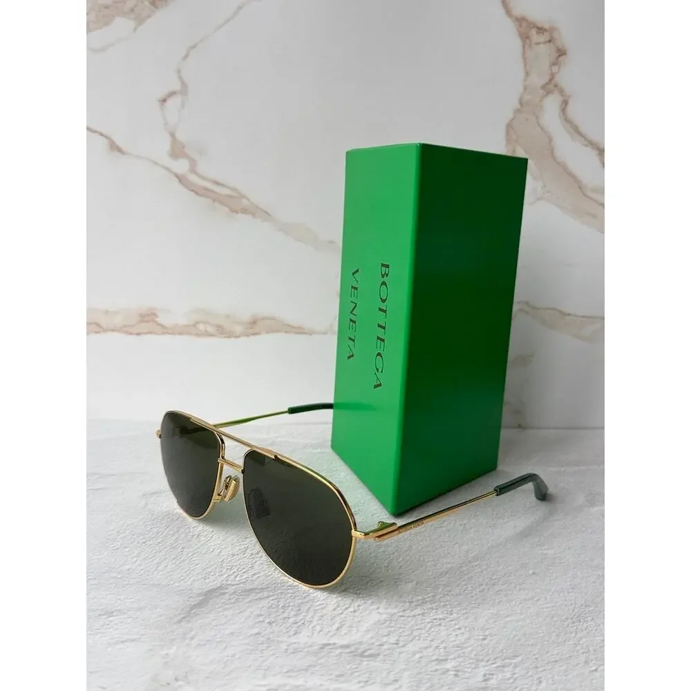 NEW Bottega Veneta BV1302S Gold Green Aviator Sunglasses